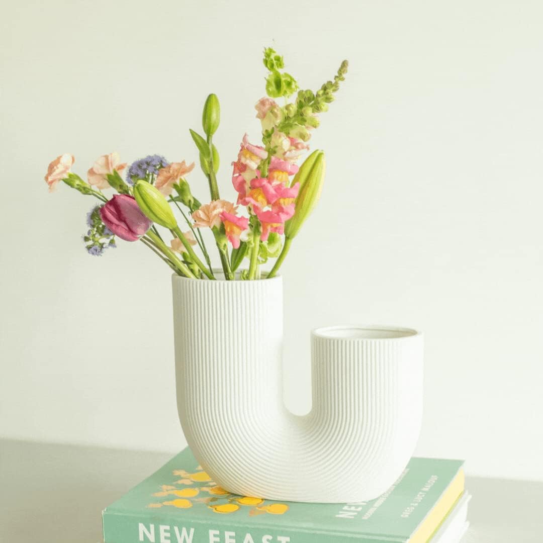 White Modern vase for Flowers - Scandinavian Ceramic Home Decor