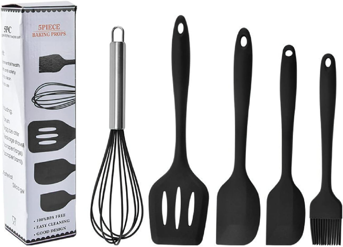 Kitchen Utensils Set-5 Pieces Silicone Cooking Utensils Set Kitchenware Non-Stick & Heat Resistant for Cooking Baking and Mixing Heat Resistant 450ºF (Red)