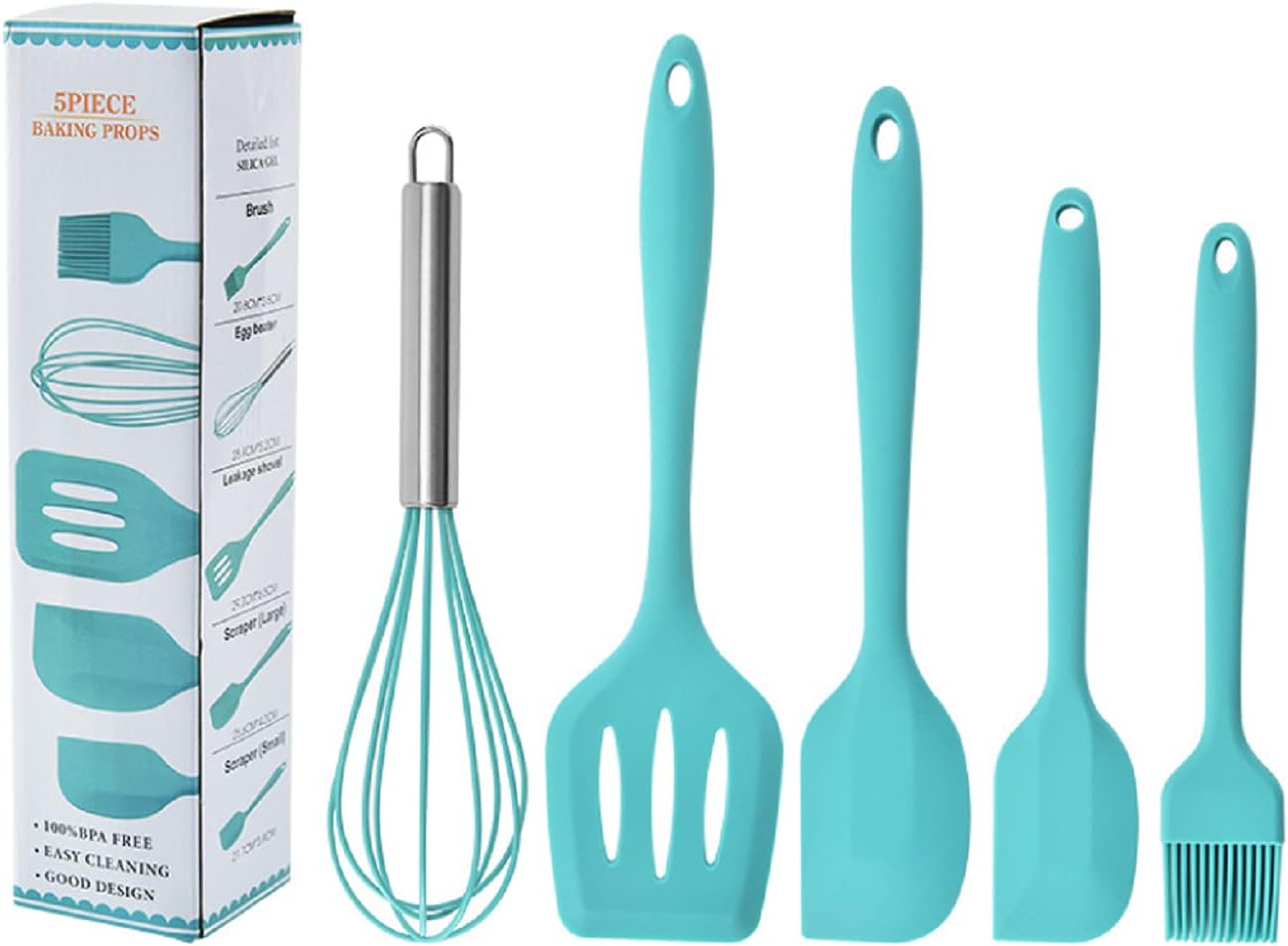 Kitchen Utensils Set-5 Pieces Silicone Cooking Utensils Set Kitchenware Non-Stick & Heat Resistant for Cooking Baking and Mixing Heat Resistant 450ºF (Red)