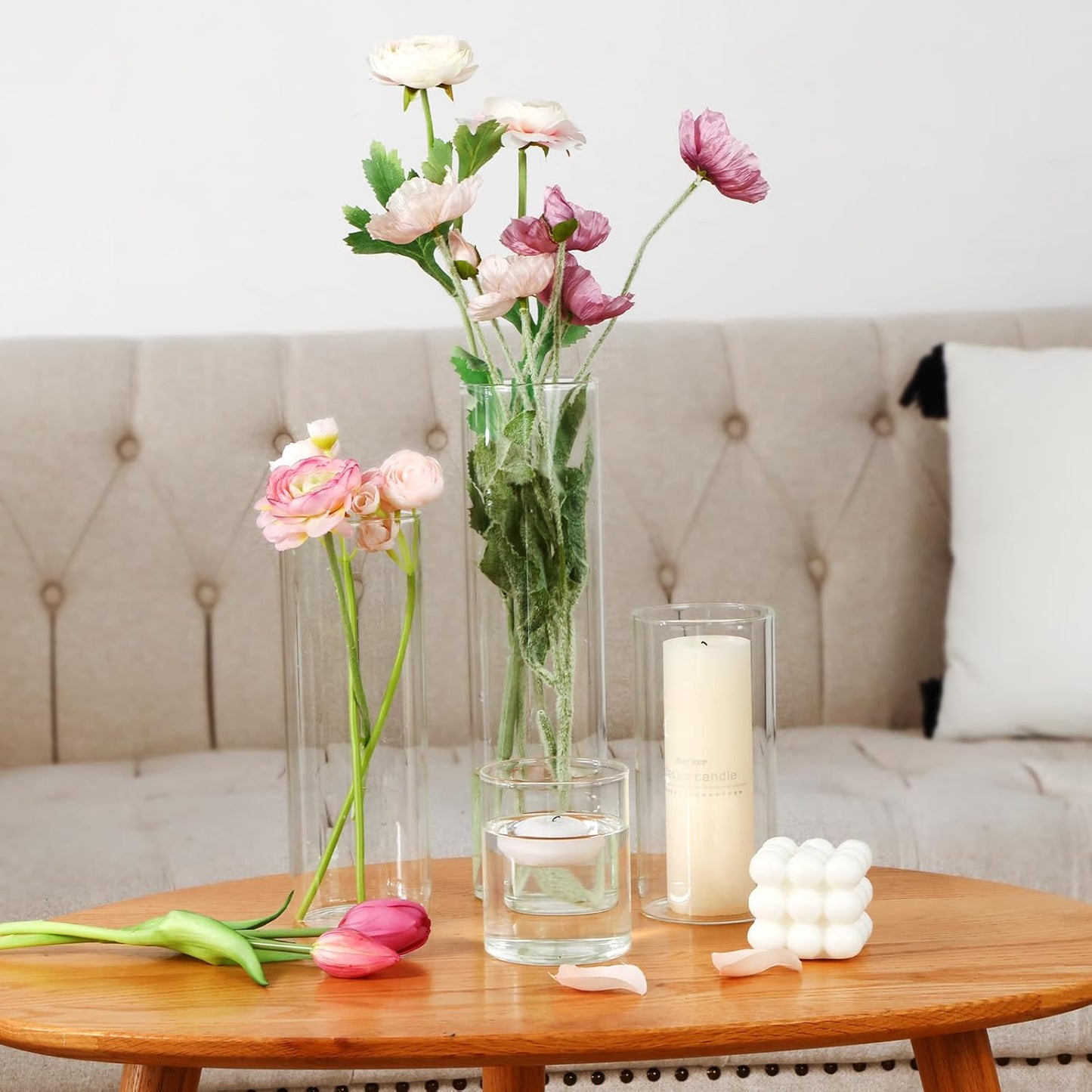 CEWOR 12pcs Glass Cylinder Vase 4, 6.8, 9, 12 Inch Glass Candle Holder Clear Vases for Centerpieces Tall Flower Vase for Wedding Home Decor Party 4 Different Sizes