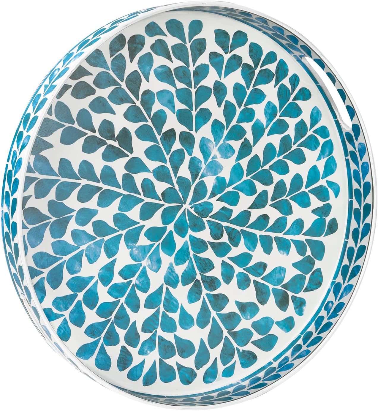 MAONAME Serving Tray with Handles, Plastic Rectangular Tray for Coffee Table, Dark Blue Boho Decorative Trays for Ottoman, Living Room, 15.8" Lx 11.8" W X 1.6" H
