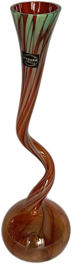 Glass Vase Handcrafte Poland Made Modern Elegantly Spiraling Form Glass Vase – Muted Red and Orange