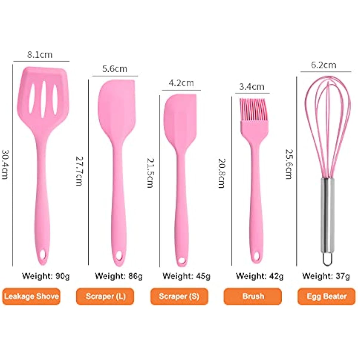 Kitchen Utensils Set-5 Pieces Silicone Cooking Utensils Set Kitchenware Non-Stick & Heat Resistant for Cooking Baking and Mixing Heat Resistant 450ºF (Red)