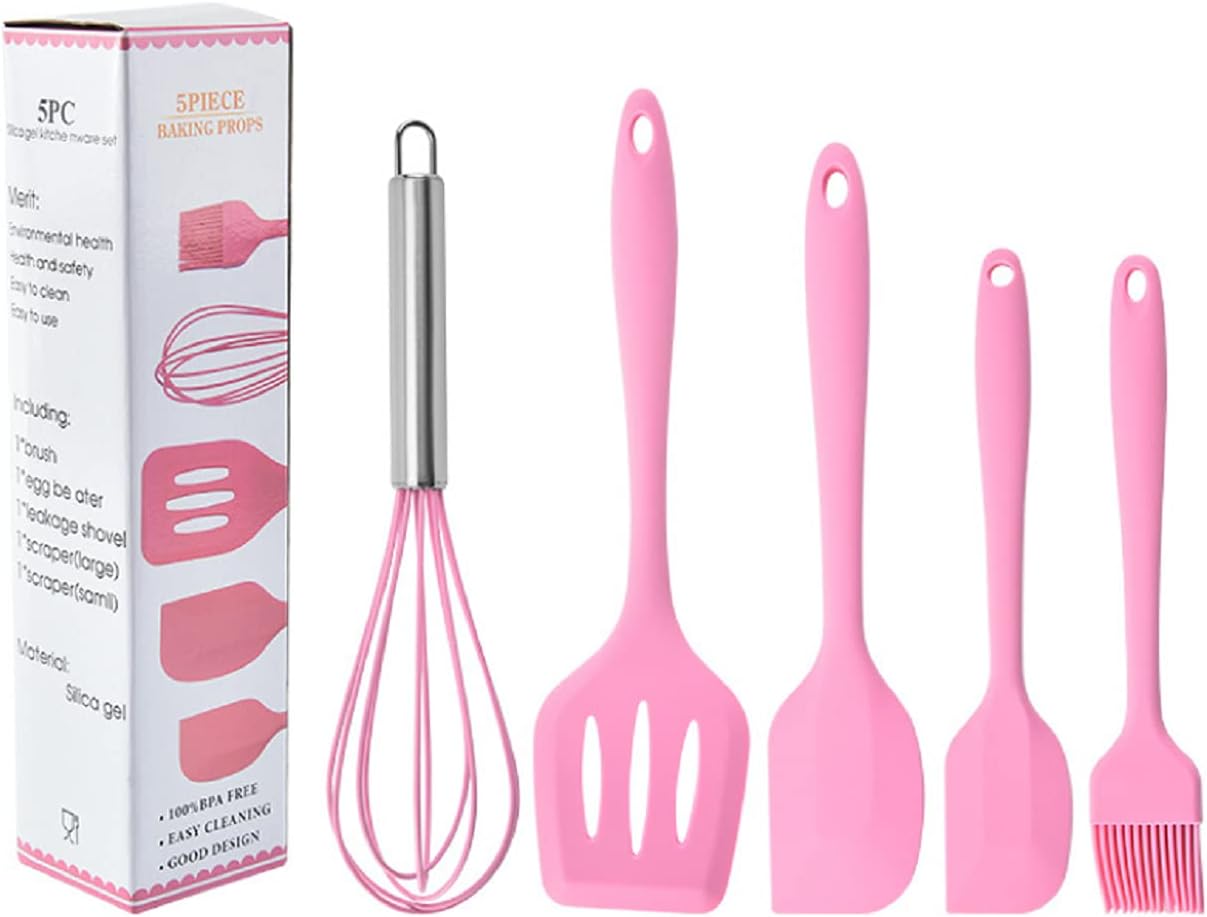 Kitchen Utensils Set-5 Pieces Silicone Cooking Utensils Set Kitchenware Non-Stick & Heat Resistant for Cooking Baking and Mixing Heat Resistant 450ºF (Red)