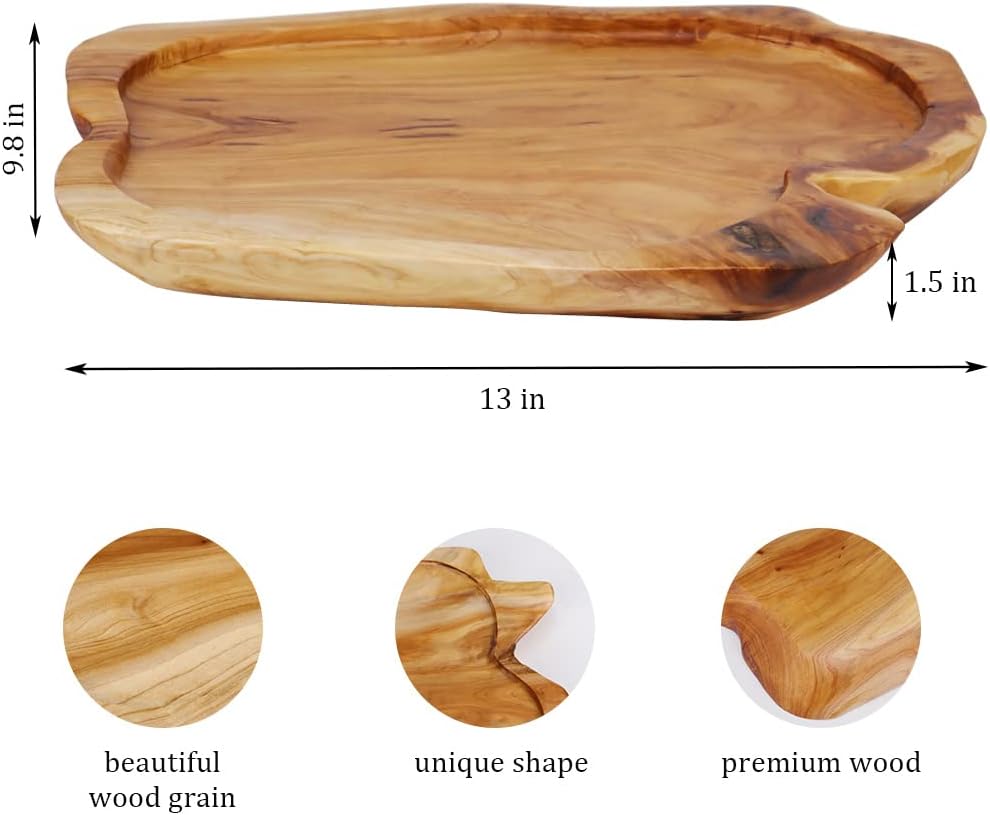 Wooden Tray for Decor, Small Wood Serving Platter, Rustic Wood Decorative Tray, Farmhouse Candle Holder Decorative for Home Decor, 13x9.8x1.5 Inch