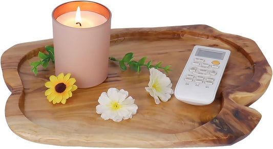 Wooden Tray for Decor, Small Wood Serving Platter, Rustic Wood Decorative Tray, Farmhouse Candle Holder Decorative for Home Decor, 13x9.8x1.5 Inch