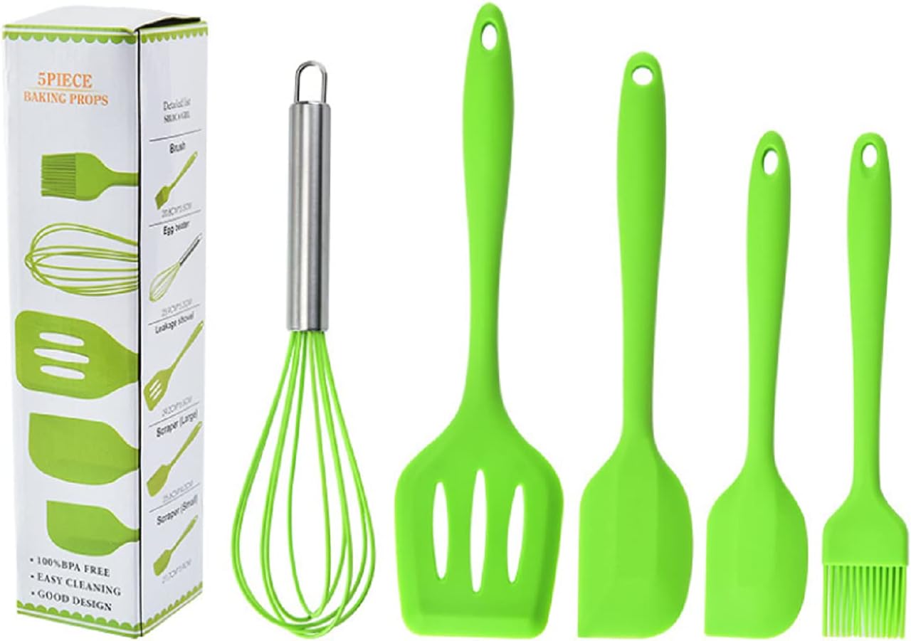 Kitchen Utensils Set-5 Pieces Silicone Cooking Utensils Set Kitchenware Non-Stick & Heat Resistant for Cooking Baking and Mixing Heat Resistant 450ºF (Red)