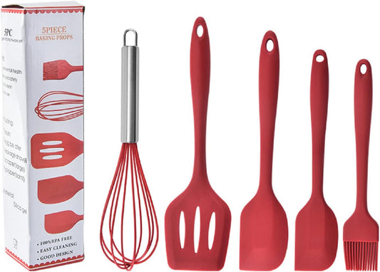 Kitchen Utensils Set-5 Pieces Silicone Cooking Utensils Set Kitchenware Non-Stick & Heat Resistant for Cooking Baking and Mixing Heat Resistant 450ºF (Red)