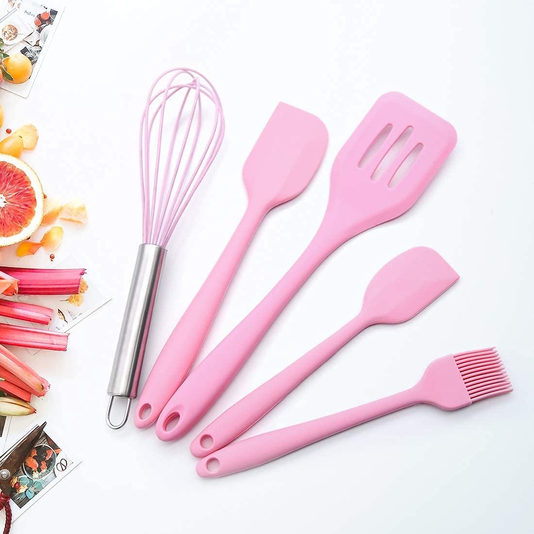 Kitchen Utensils Set-5 Pieces Silicone Cooking Utensils Set Kitchenware Non-Stick & Heat Resistant for Cooking Baking and Mixing Heat Resistant 450ºF (Red)