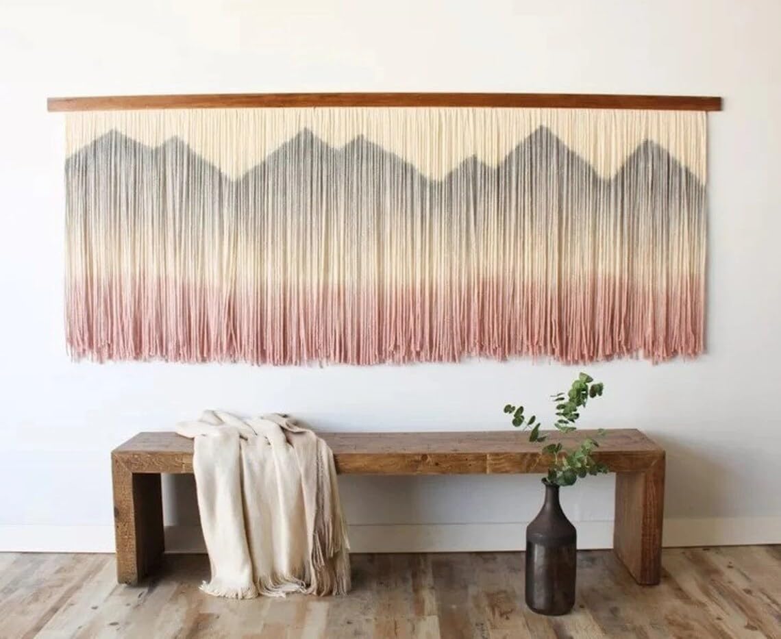 Generic Large macrame wall hanging, woven wall hanging modern boho wall art, Ocean beach farmhouse bohemian living room bedroom wall décor (Wood Bar, W 35 X L 28 INCHES)