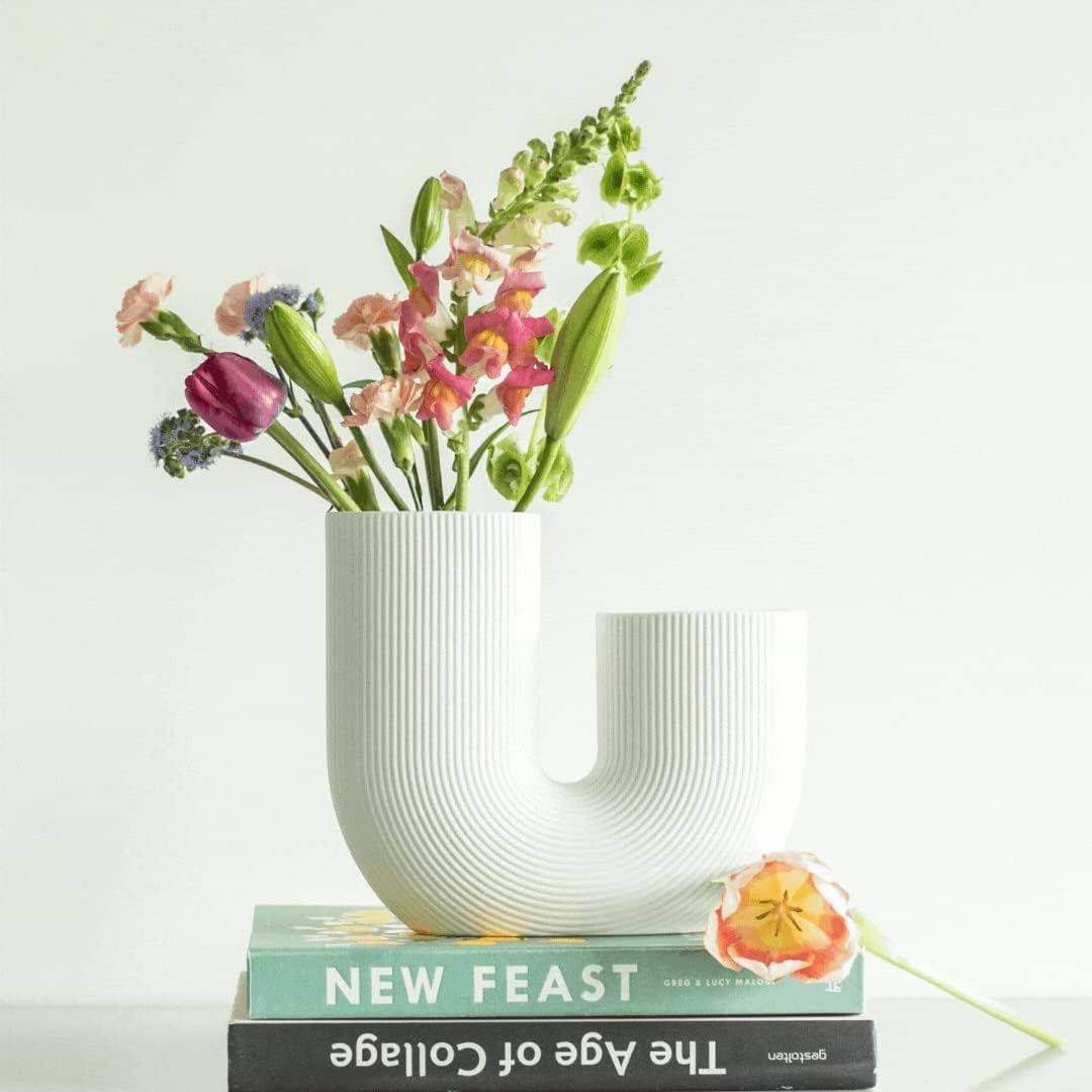 White Modern vase for Flowers - Scandinavian Ceramic Home Decor