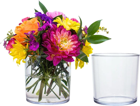 Non-Acrylic Plastic Vases: Crystal-Clear, Non-Glass Flower Vases, Ideal for Home Decor, Events, and Weddings. Set of (2) 4x4” Cylinders