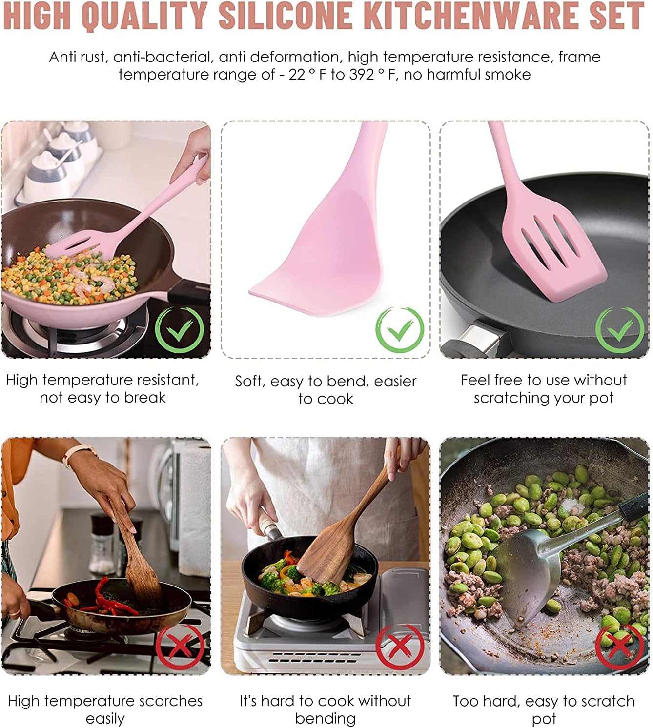 Kitchen Utensils Set-5 Pieces Silicone Cooking Utensils Set Kitchenware Non-Stick & Heat Resistant for Cooking Baking and Mixing Heat Resistant 450ºF (Red)