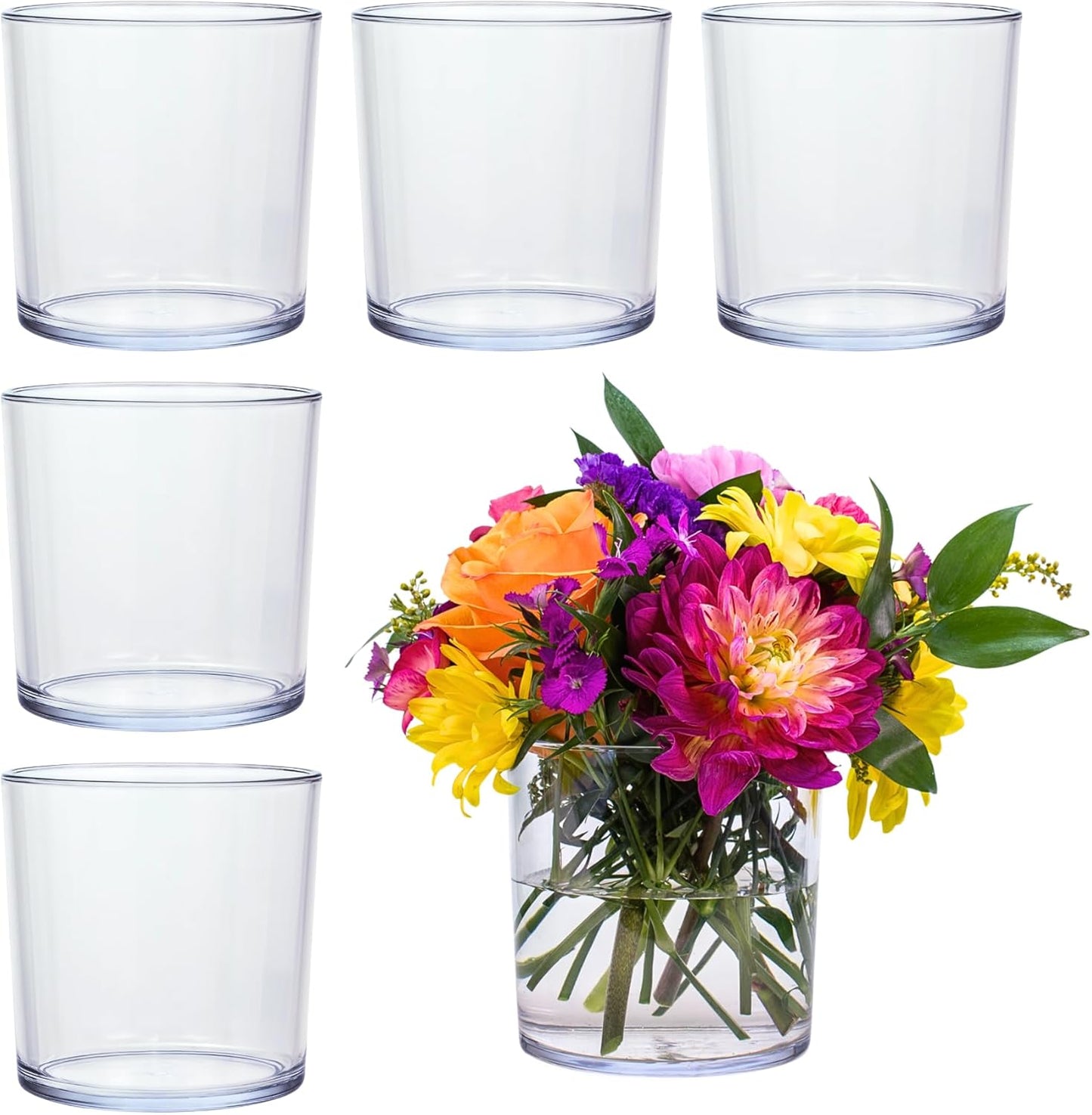 Non-Acrylic Plastic Vases: Crystal-Clear, Non-Glass Flower Vases, Ideal for Home Decor, Events, and Weddings. Set of (2) 4x4” Cylinders