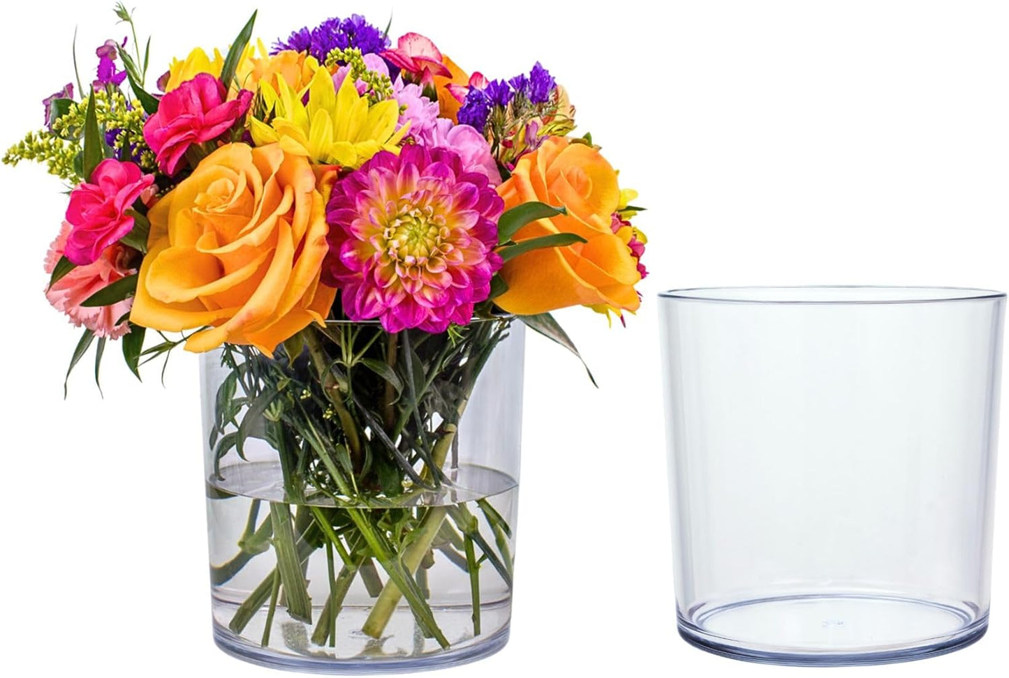 Non-Acrylic Plastic Vases: Crystal-Clear, Non-Glass Flower Vases, Ideal for Home Decor, Events, and Weddings. Set of (2) 4x4” Cylinders