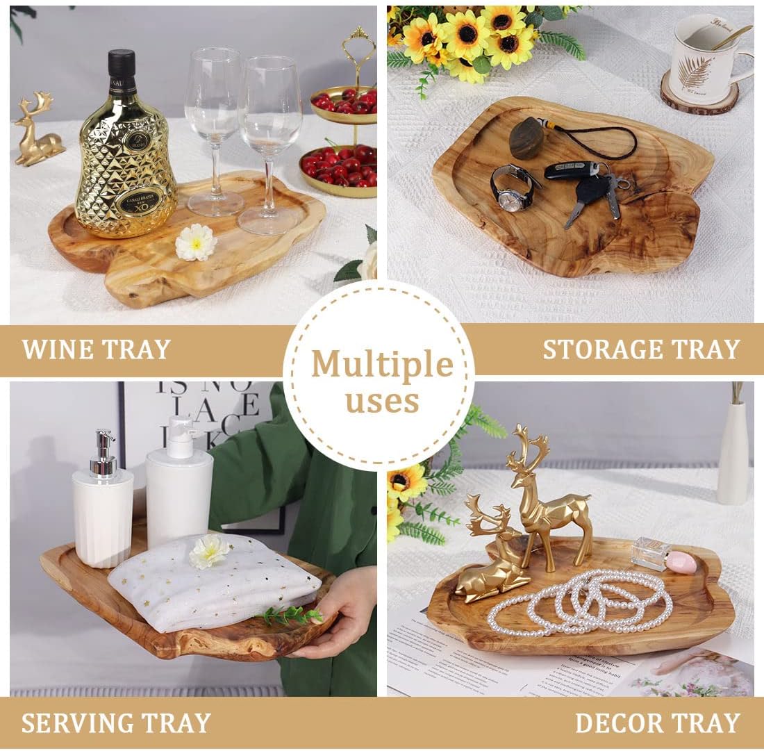 Wooden Tray for Decor, Small Wood Serving Platter, Rustic Wood Decorative Tray, Farmhouse Candle Holder Decorative for Home Decor, 13x9.8x1.5 Inch
