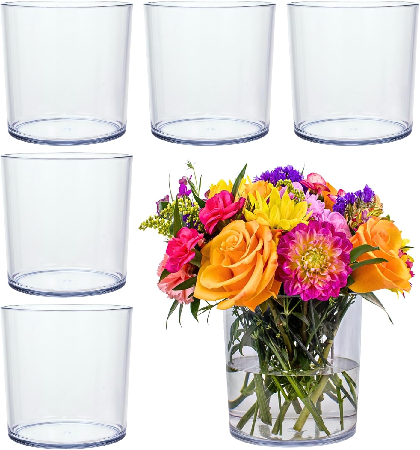 Non-Acrylic Plastic Vases: Crystal-Clear, Non-Glass Flower Vases, Ideal for Home Decor, Events, and Weddings. Set of (2) 4x4” Cylinders
