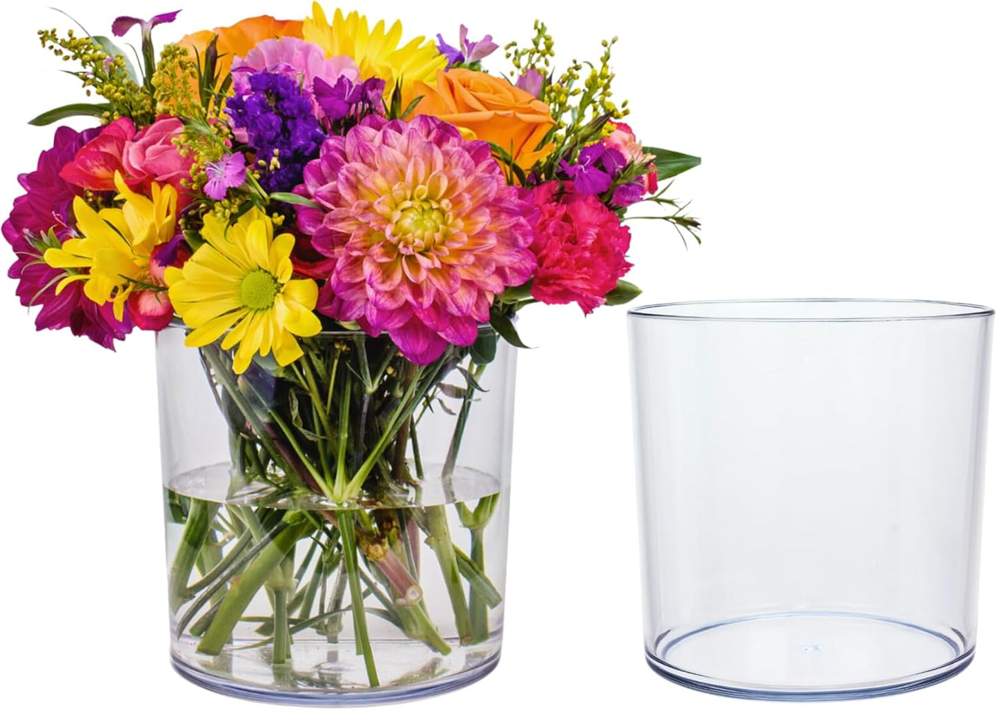 Non-Acrylic Plastic Vases: Crystal-Clear, Non-Glass Flower Vases, Ideal for Home Decor, Events, and Weddings. Set of (2) 4x4” Cylinders