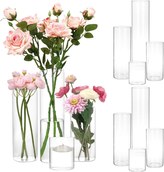 CEWOR 12pcs Glass Cylinder Vase 4, 6.8, 9, 12 Inch Glass Candle Holder Clear Vases for Centerpieces Tall Flower Vase for Wedding Home Decor Party 4 Different Sizes