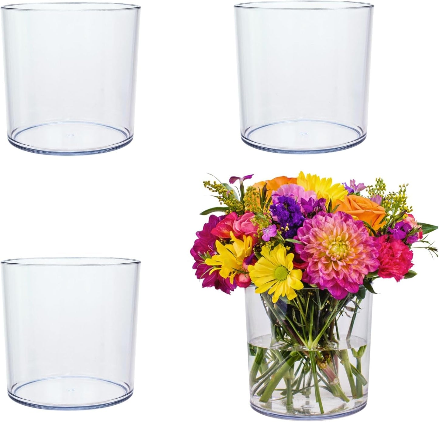 Non-Acrylic Plastic Vases: Crystal-Clear, Non-Glass Flower Vases, Ideal for Home Decor, Events, and Weddings. Set of (2) 4x4” Cylinders
