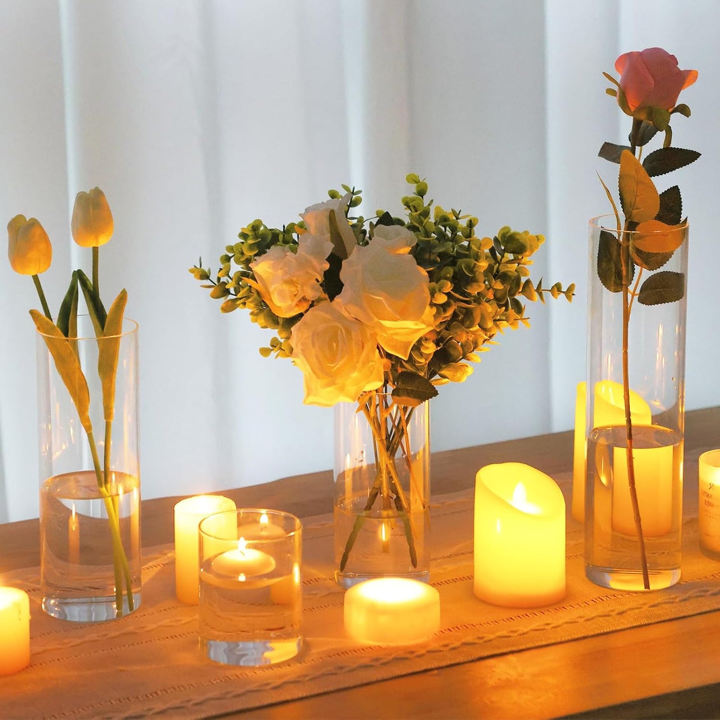 CEWOR 12pcs Glass Cylinder Vase 4, 6.8, 9, 12 Inch Glass Candle Holder Clear Vases for Centerpieces Tall Flower Vase for Wedding Home Decor Party 4 Different Sizes