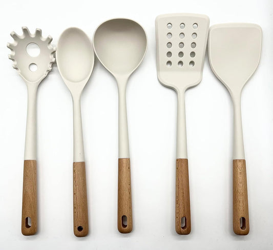 Silicone BPA-Free Cooking Utensils Set - Heat Resistant Silicone Kitchen Utensils with Beech Wooden Handles, Spatula Set, Kitchen Utensil Gadgets Sets for Non-Stick Cookware, Eco-Friendly